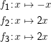 f1:x ↦→  - x

f2:x ↦→  2x
f :x ↦→  2x
 3